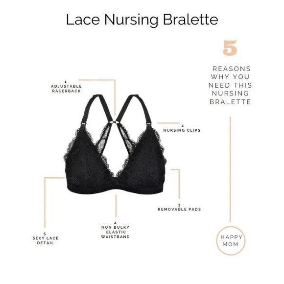 OH LA LARI Two Lace Nursing Bras Black/Nude Adjustable Racerback Padding XL NWT - Picture 6 of 7
